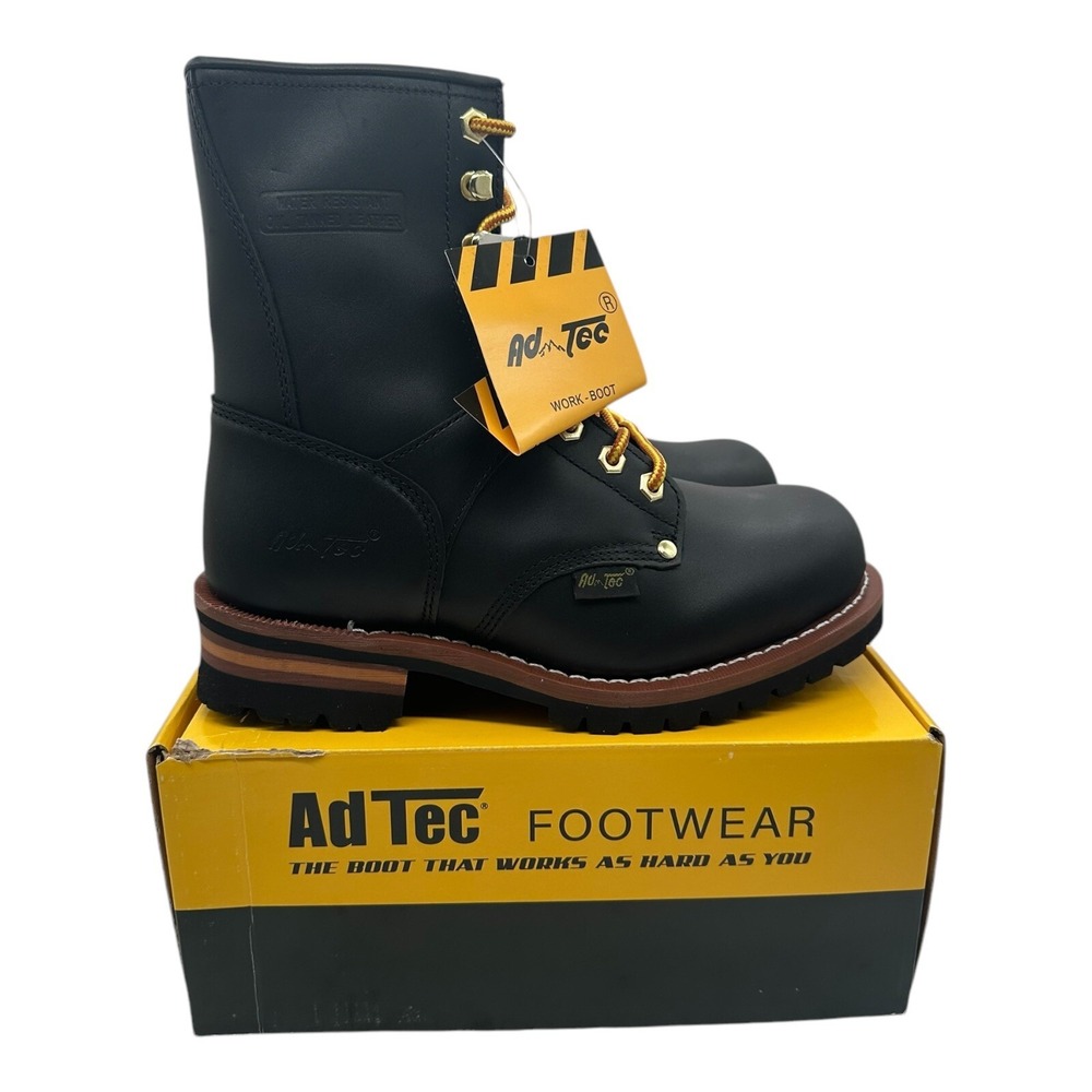 Ad Tec 9" Logger Leather Work Boots Men's Size 10.5 M Black Soft‎ Toe 1439